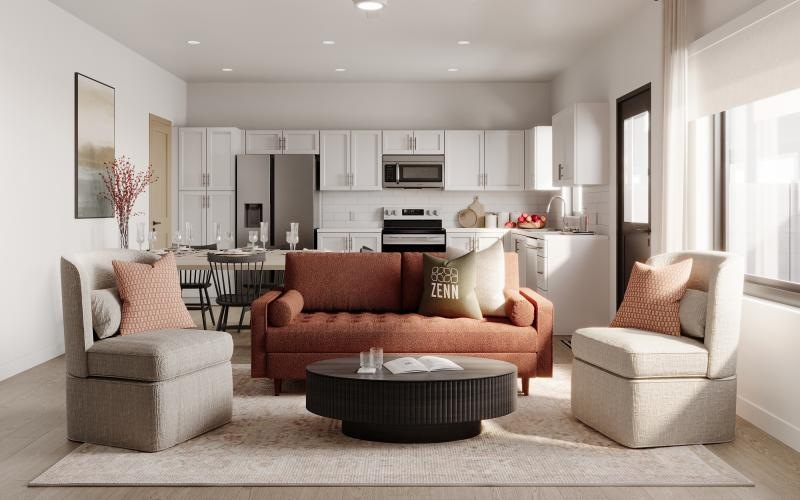 a living room with a couch and a coffee table
