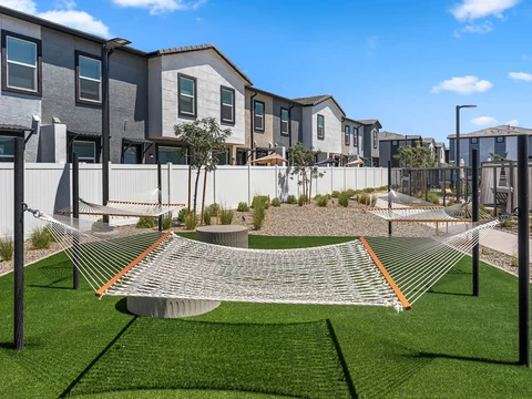 Woven hammock in the landscaped community courtyard